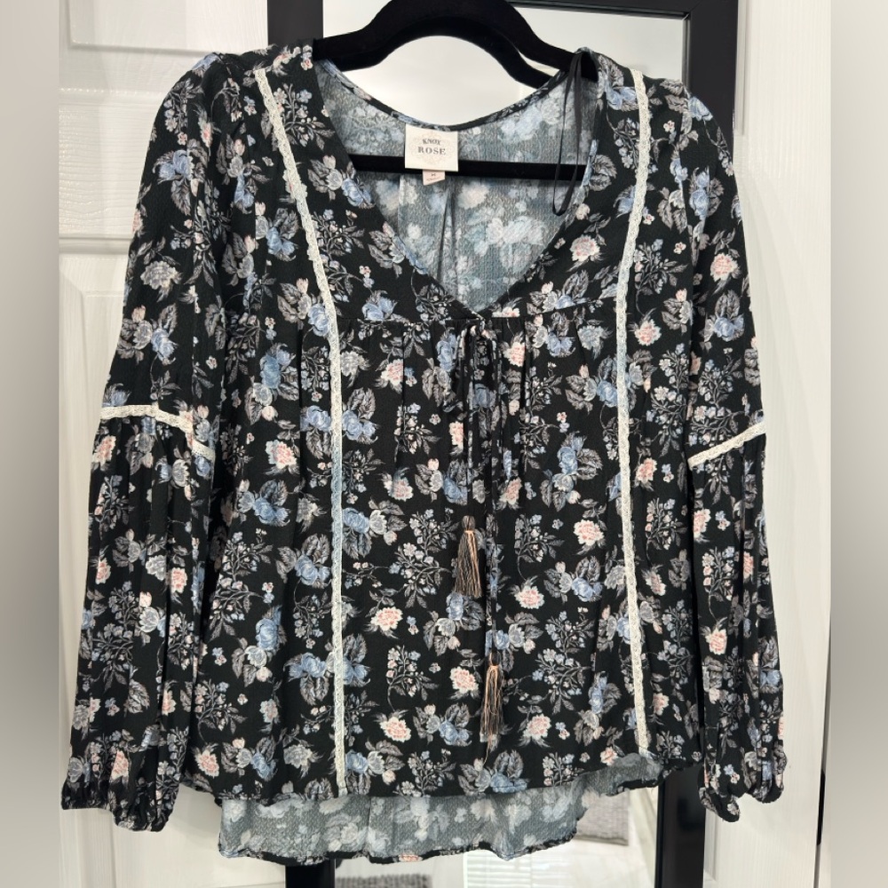Floral Print Blouse with Tassels